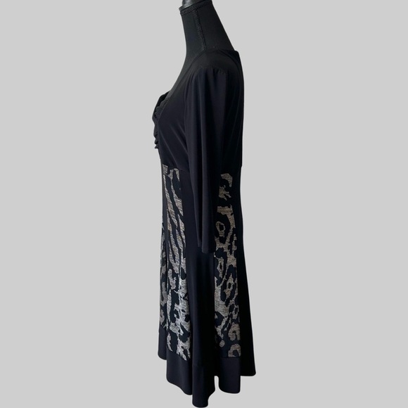 Frank Lyman Black and  Leopard Print Square Neck Jersey Dress - Picture 2 of 13